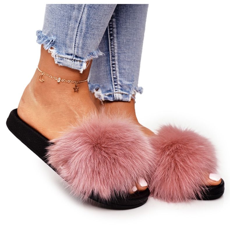 PS1 Papuci de damă cu blană roz Belmondo