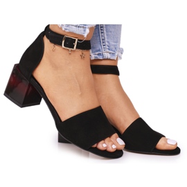 Sandale cu toc în piele întoarsă Laura Messi 2285 Negru