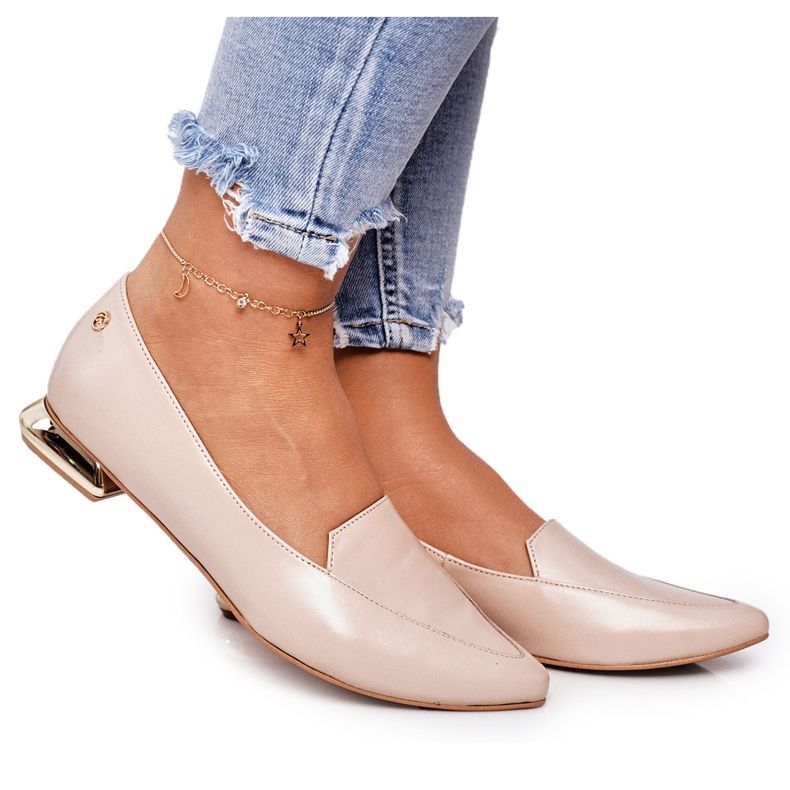 Mocasini de damă pe tocuri de aur Laura Messi 2013 Bej