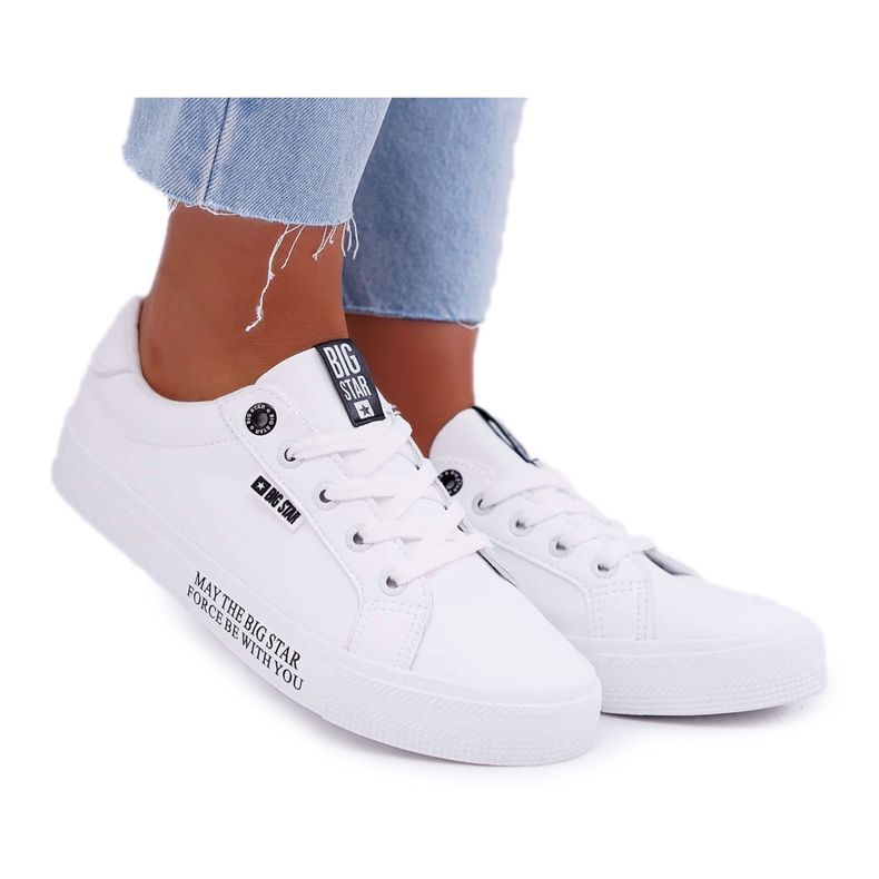Adidași din piele pentru femei cu inscripția Big Star EE274316 Alb negru