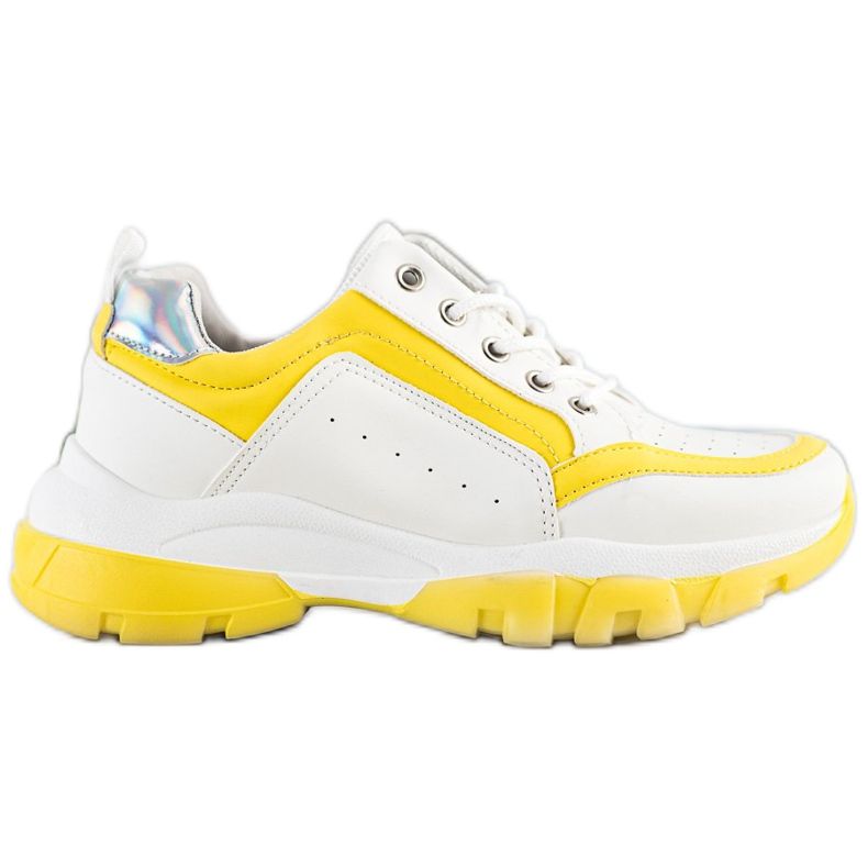 SHELOVET Adidași din piele ecologică alb argint galben
