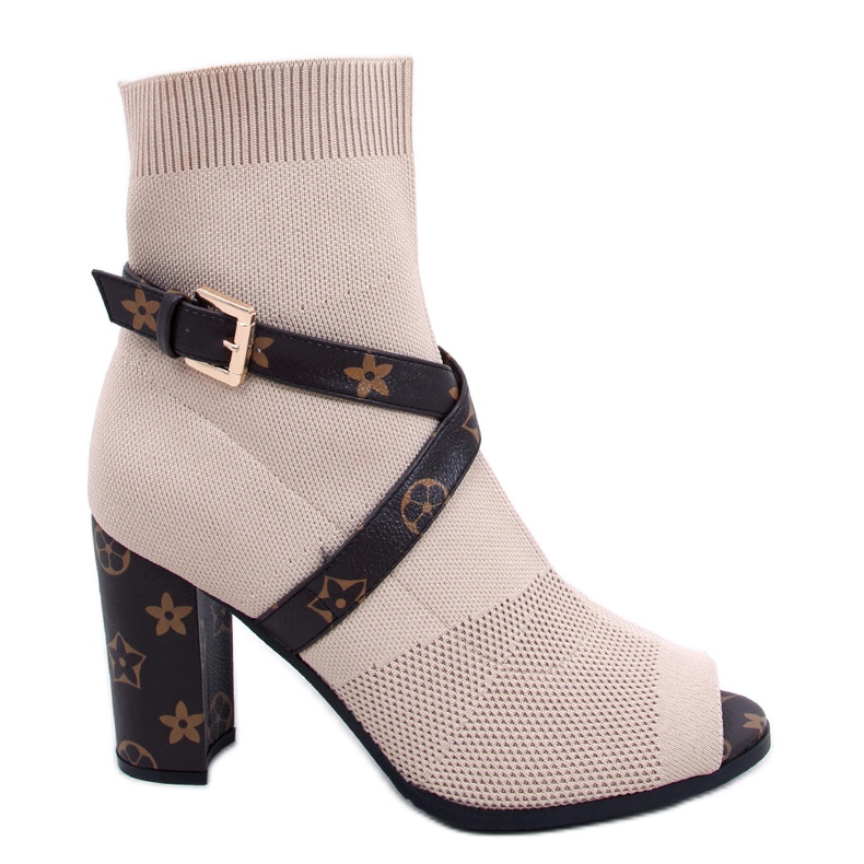 Cizme bej cu toc deschis NS183 Bej