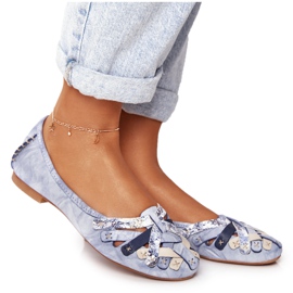 Balerini din piele pentru femei Maciejka Blue 01358-45 albastru