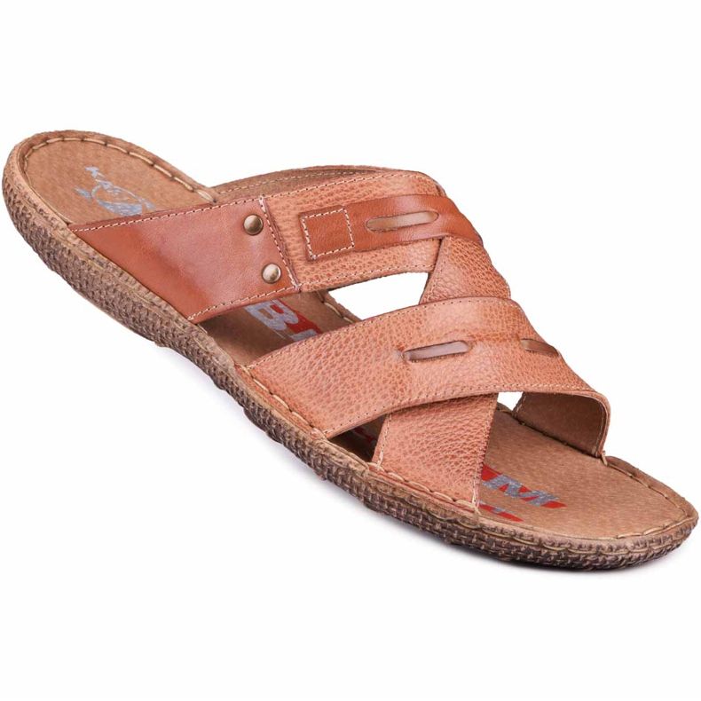 Kampol Papuci bărbați din piele 201 / C3 maro