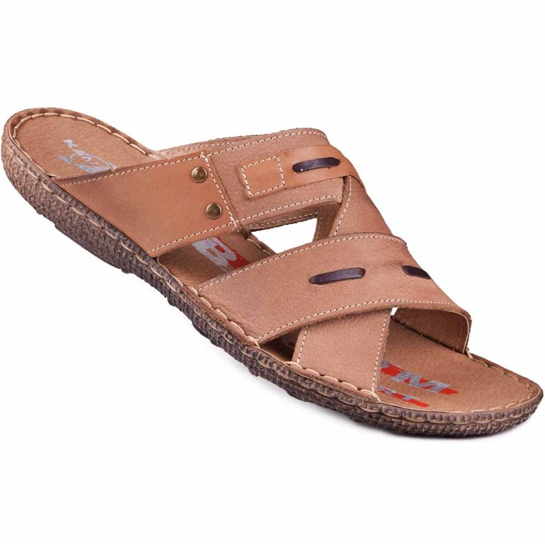 Kampol Papuci bărbați din piele 201 / BR maro