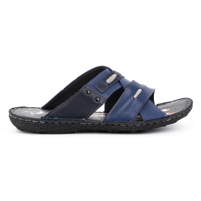 Kampol Papuci bărbați din piele 201/54 bleumarin albastru