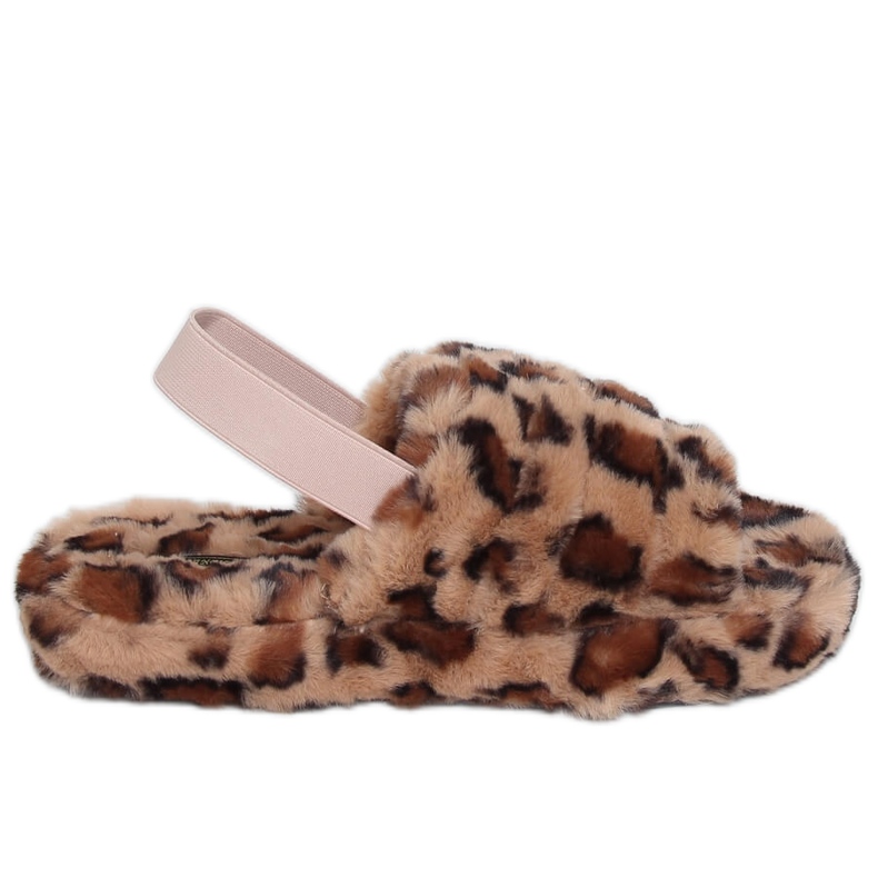 Papuci de dama leopard maro X8130 cu bandă elastică