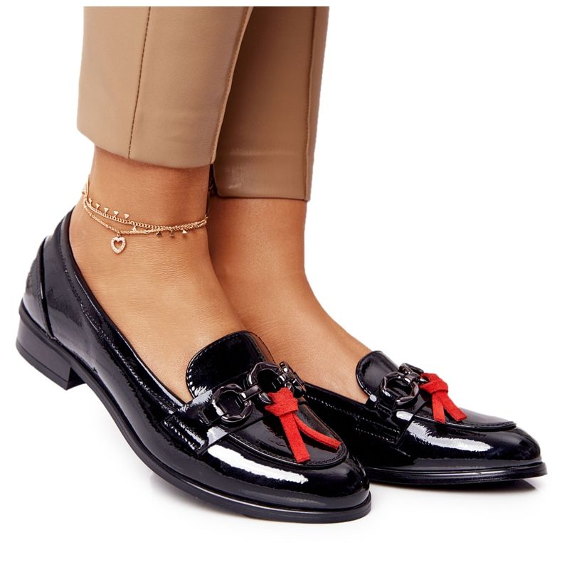 Mocasini de damă eleganți Vinceza 10585 Lacuit negru roșu