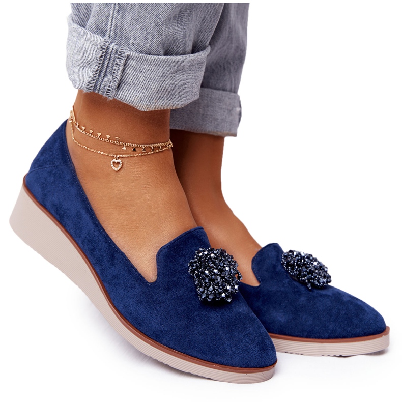 Pantofi cu toc elegant Vinceza 10580 Suede Blue Navy albastru marin