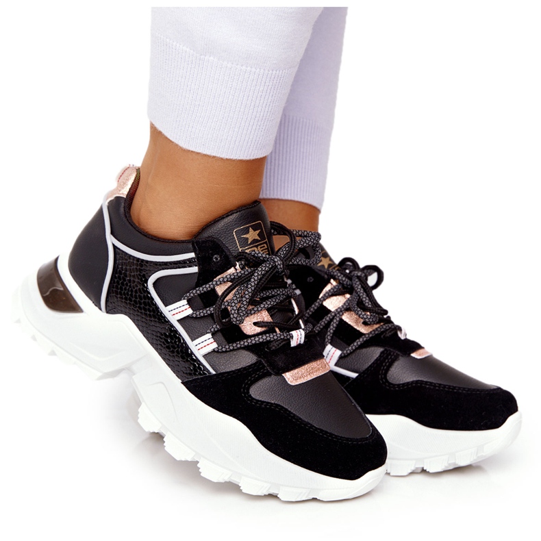 EVE Adidași de damă pe o talpă puternică neagră negru de aur