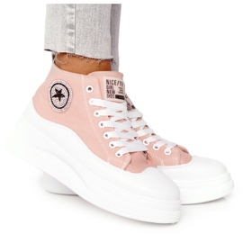 Adidași înalți pentru femei pe platformă Pink Nice Girl alb roz Adidași înalți pentru femei pe platformă Pink Nice Girl alb roz