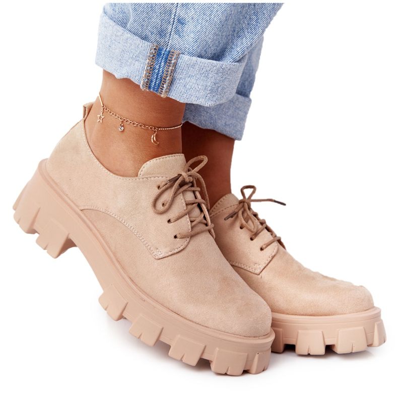 PS1 Pantofi de damă Oxfords din piele de damă pe platforma nud Imogen bej roz