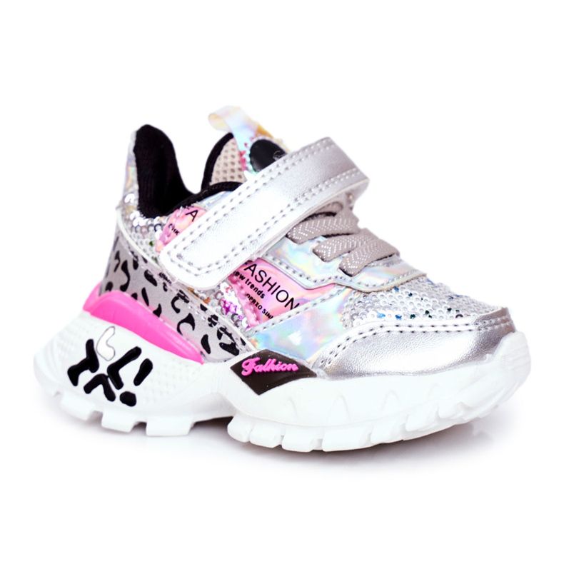 FRROCK Pantofi sport pentru copii cu velcro argintiu Fii fericit gri