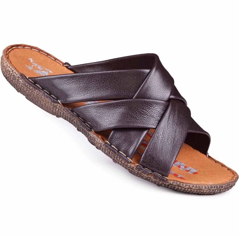 Kampol Papuci bărbați din piele 214 / BR maro