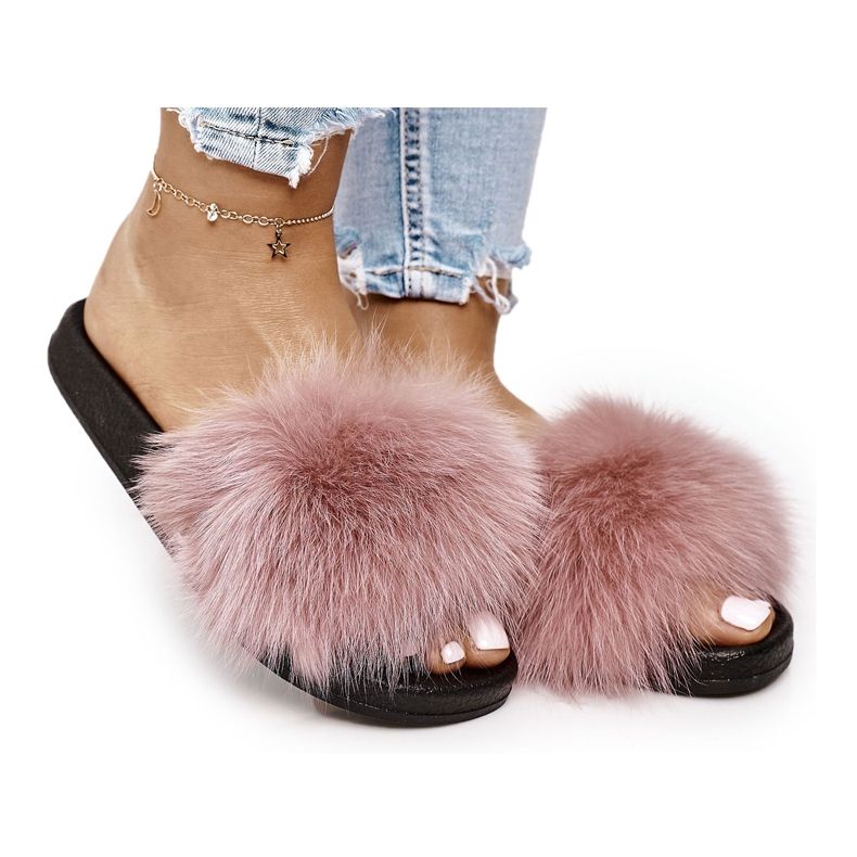 PS1 Papuci de damă cu blană roz Belmondo