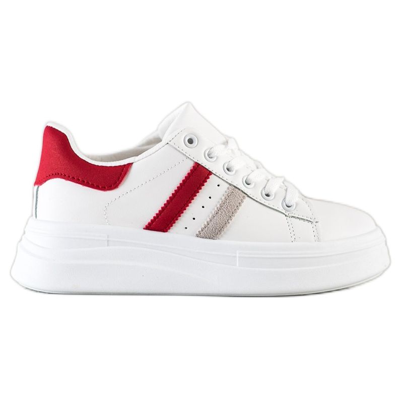 SHELOVET Adidași cu inserții din piele de căprioară alb