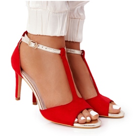 S.Barski Sandale pe Szpilce S. Bararski 280-58 Roșu-Auriu roşu de aur