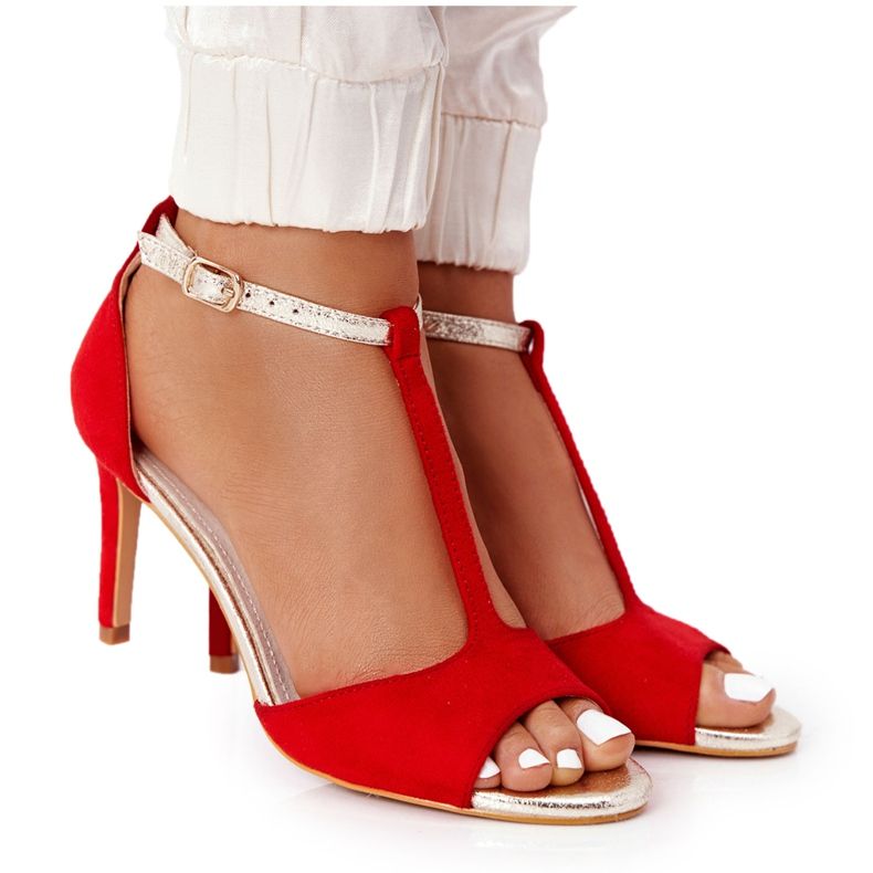 S.Barski Sandale pe Szpilce S. Bararski 280-58 Roșu-Auriu de aur