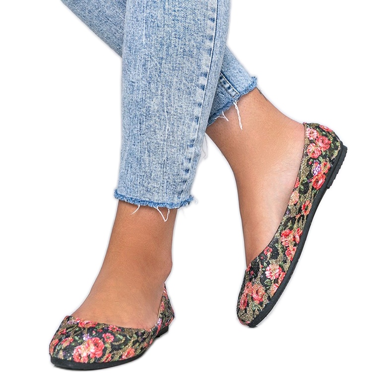 Balerini negri strălucitori cu flori Luz negru