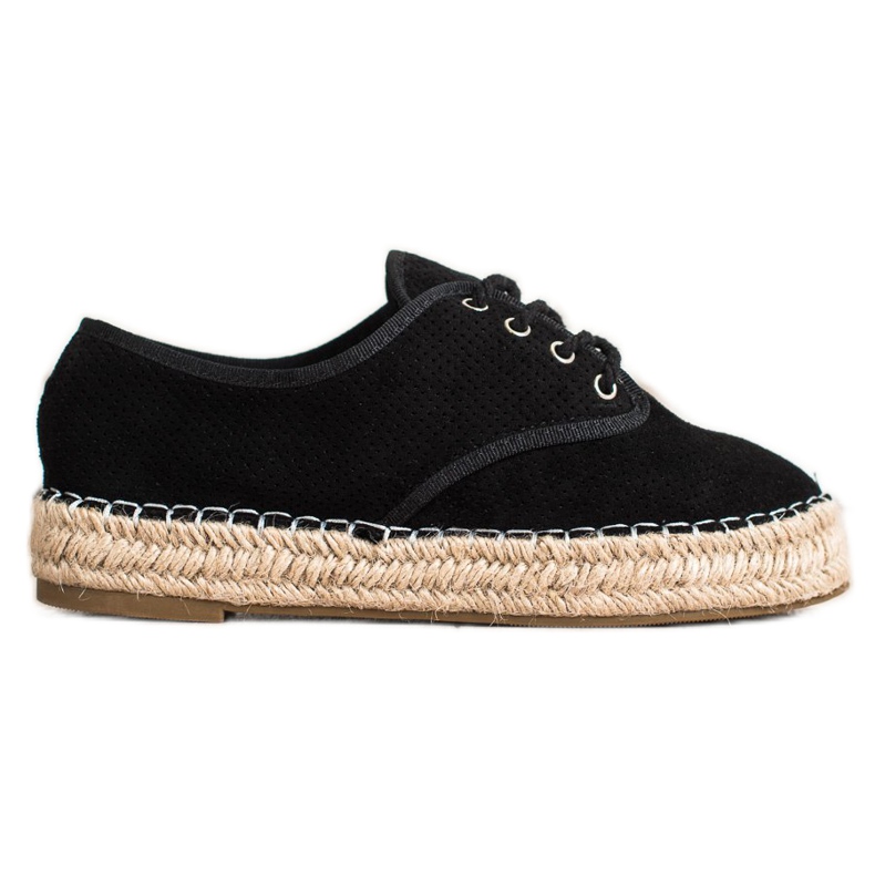 SHELOVET Espadrile din piele de căprioară negru