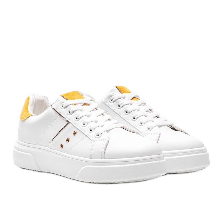 Adidași albi cu inserție galbenă Ellen eco-suede