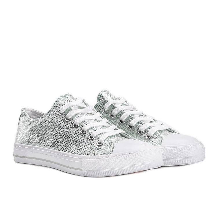 Adidași verzi cu o temă de piele de șarpe metalică Melinda verde