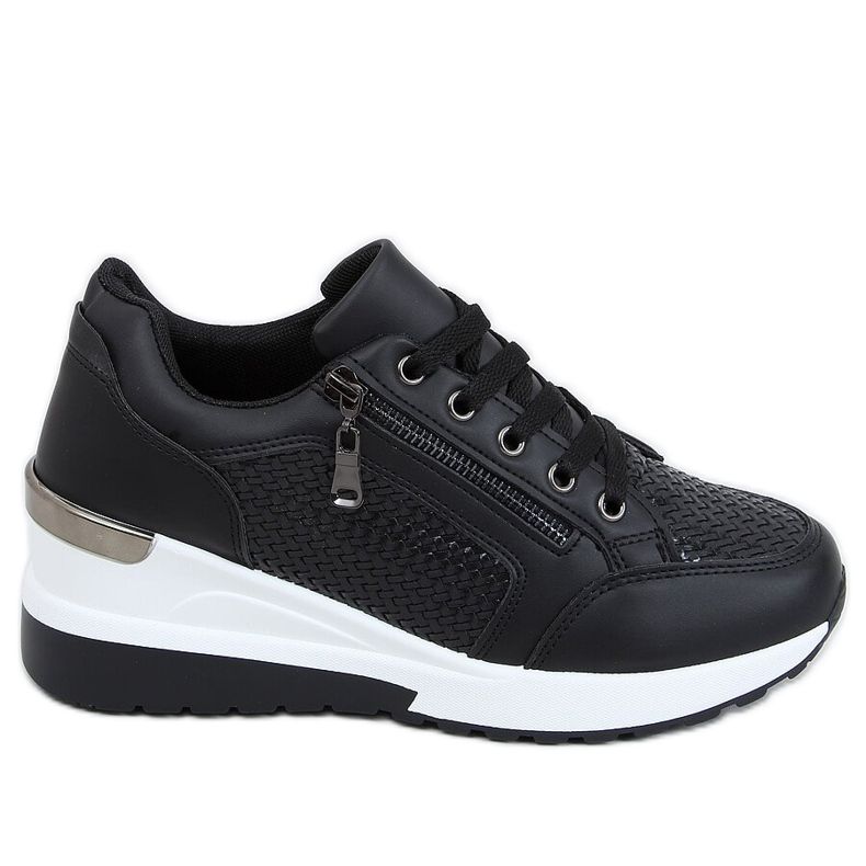 Pantofi sport negri MY-2716 negri pe un toc ascuns negru Pantofi sport negri MY-2716 negri pe un toc ascuns negru