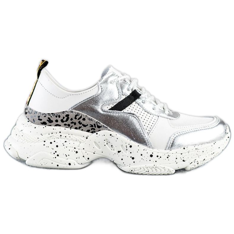 Goodin Adidași din piele cu inserții argintii alb gri multicolor Goodin Adidași din piele cu inserții argintii alb gri multicolor