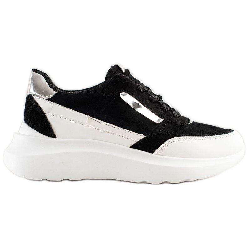 SHELOVET Adidași eleganți din piele de căprioară alb negru