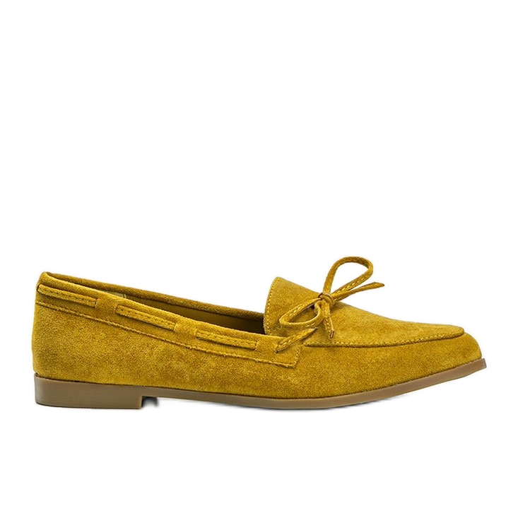 Mocasini muștar din eco-piele de căprioară galben