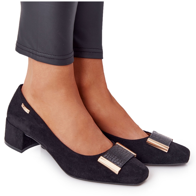 Pompe din piele de căprioară pe toc Sergio Leone PB142 Negru