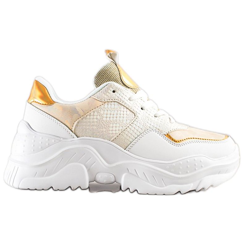 Weide Adidași din piele ecologică cu imprimeu șarpe alb de aur