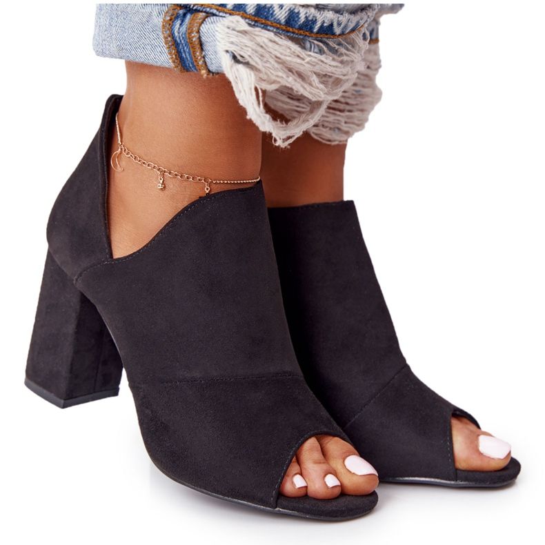 Cizme din piele de căprioară de primăvară pe un post Vinceza 21-17095 Negru