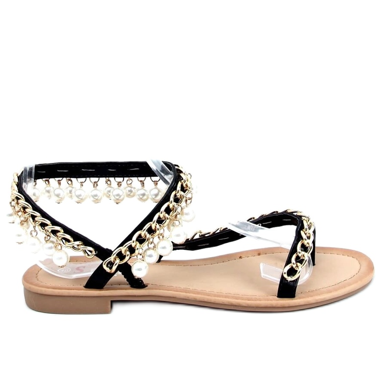 Flip-flops negri cu perle JH186P Negru de aur