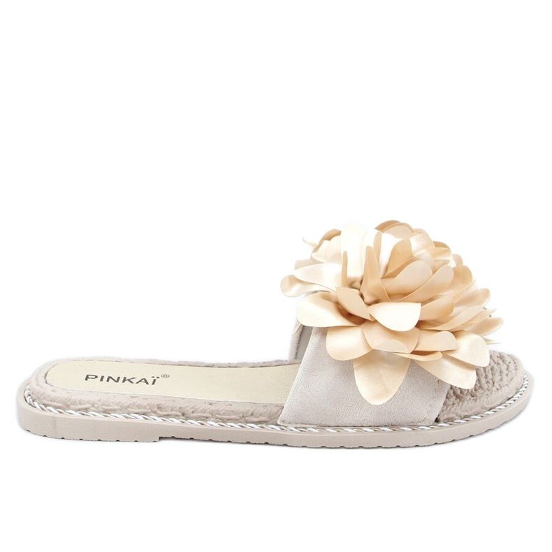 Papuci bej femei cu flori LS005 Bej