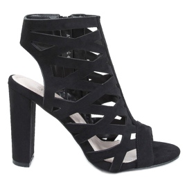Sandale cu toc ajurat negru AT-0666-L Negru
