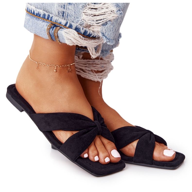 PS1 Papuci negri de velur pentru femei Vanilla Sky negru