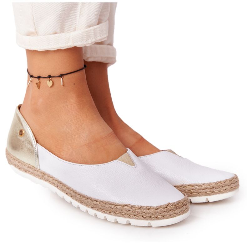 Piele Maciejka 05056-11 balerini albi și aurii de aur