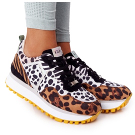 Pantofi sport din piele de căprioară pe platformă GOE HH2N4003 Maro alb negru Pantofi sport din piele de căprioară pe platformă GOE HH2N4003 Maro alb negru