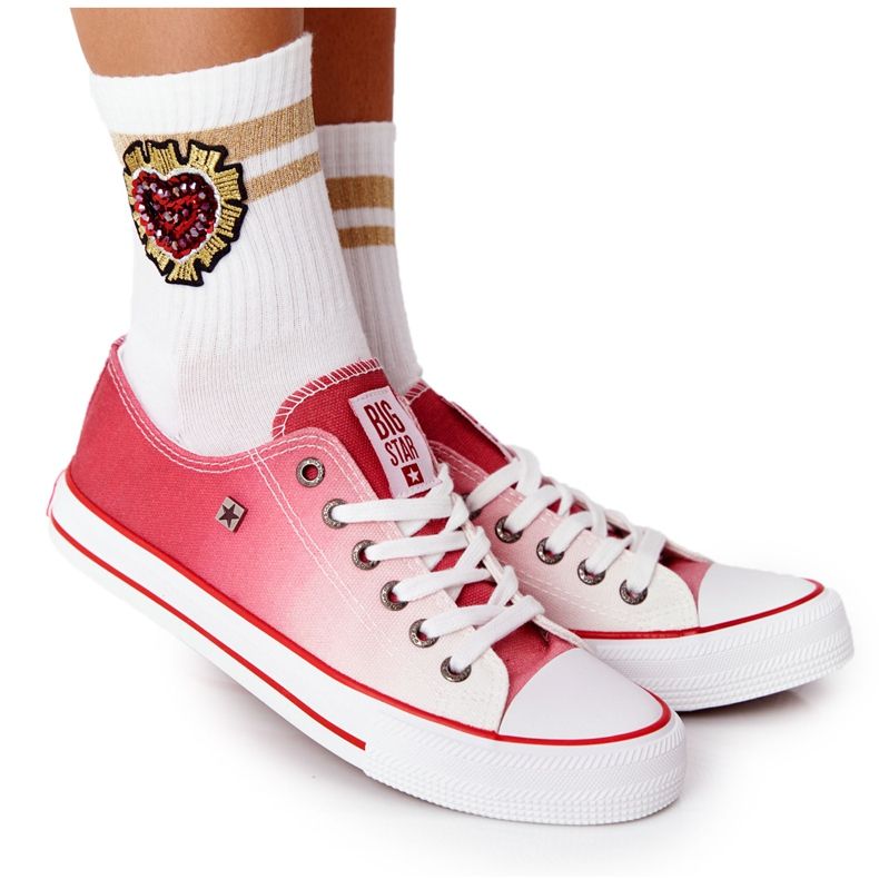 Adidași pentru femei Big Star HH274130 Ombre Red alb