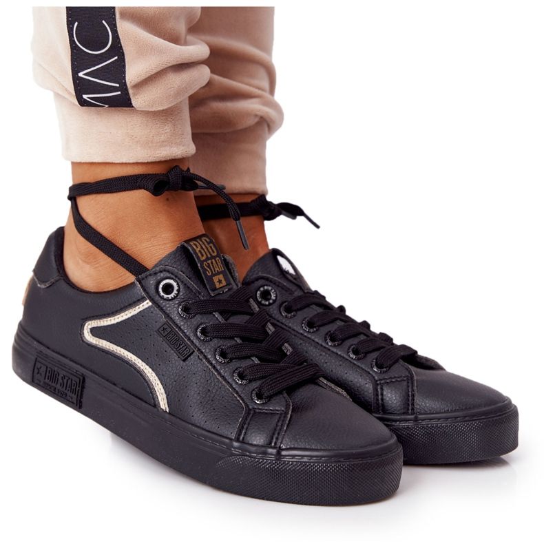 Adidași din piele pentru femei Big Star HH274078 Negru-Argintiu