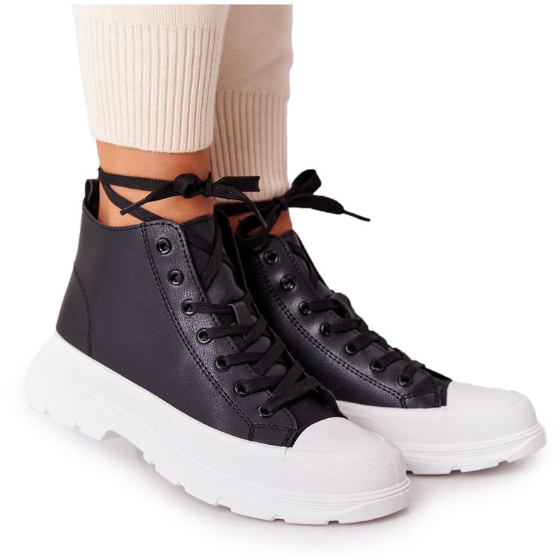 Adidași pentru femei din piele trissy negri pe talpă mare negru