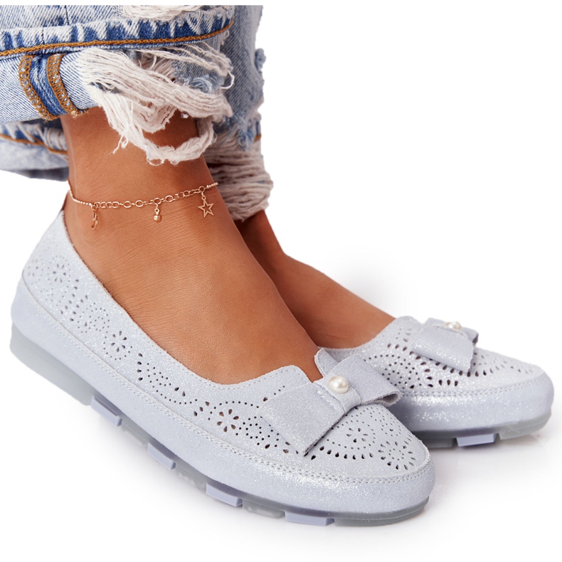 Balerini albaștri ecologici din piele Rio Flore albastru