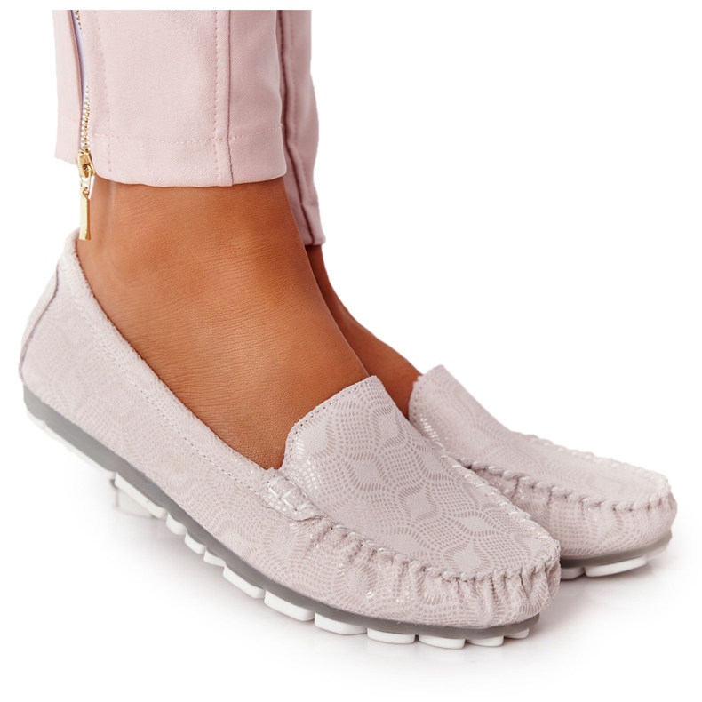 Mocasini din piele ecologici Rio Flore Bej