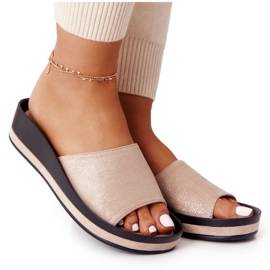 Sandale Wedge Vinceza 21-17113 Bej și Auriu negru de aur Sandale Wedge Vinceza 21-17113 Bej și Auriu negru de aur