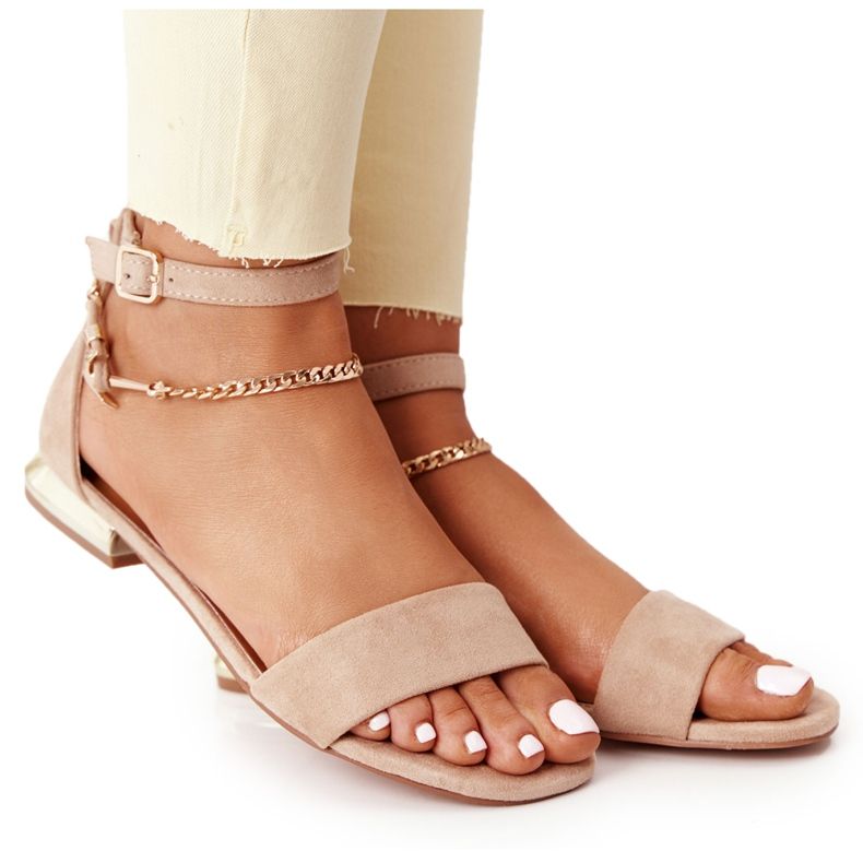 Sandale pe tocuri de aur Vinceza 21-17119 Bej