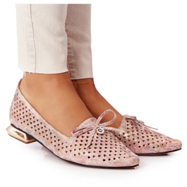 Mocasini ajurati pe tocuri aurii Vinceza 21-10602 Multicolor bej roz Mocasini ajurati pe tocuri aurii Vinceza 21-10602 Multicolor bej roz