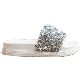 Seastar Papuci de cristal de moda alb argint