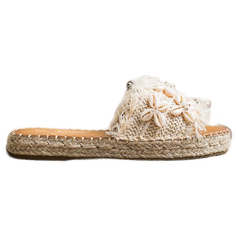 Seastar Espadrile, flip flops împletite cu cochilii bej