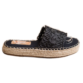Seastar Espadrile Flip Flops Pe O Platformă De Paie negru